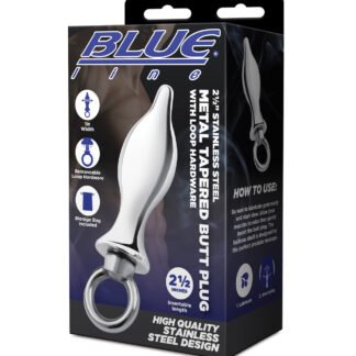 Blue Line 2.5" Stainless Steel Metal Tapered Butt Plug With Loop Hardware
