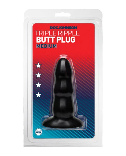 Triple Ripple Butt Plug - Medium Black
