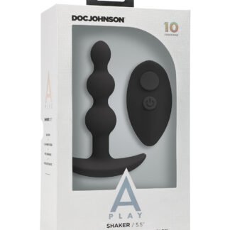A Play Beaded Rechargeable Silicone Anal Plug w/Remote - Black