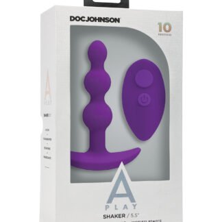 A Play Beaded Rechargeable Silicone Anal Plug w/Remote - Purple