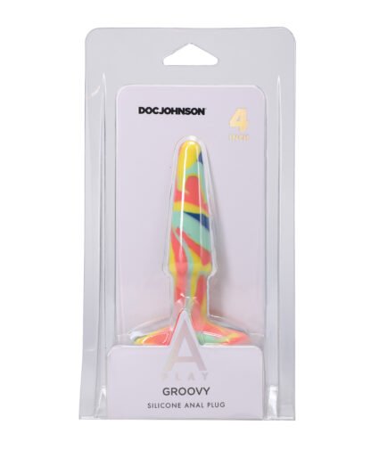 A Play 4" Groovy Silicone Anal Plug - Multicolor/Yellow