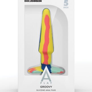 A Play 5" Groovy Silicone Anal Plug - Multicolor/Yellow