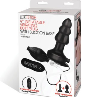 Lux Fetish 4" Inflatable Vibrating Butt Plug w/Suction Base - Black
