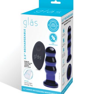 Glas 3.5" Rechargeable Vibrating Beaded Butt Plug - Blue