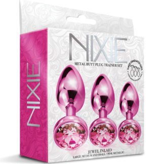 Nixie Metal Butt Plug Trainer Set w/Inlaid Jewel - Pink Metallic