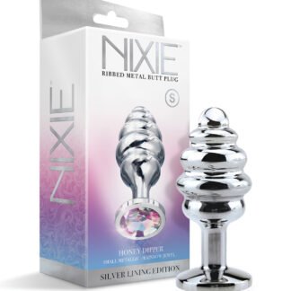 Nixie Honey Dipper Ribbed Metal Rainbow Jeweled Butt Plug - Small
