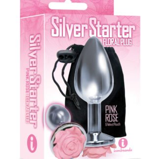 The 9's The Silver Starter Rose Floral Stainless Steel Butt Plug - Pink