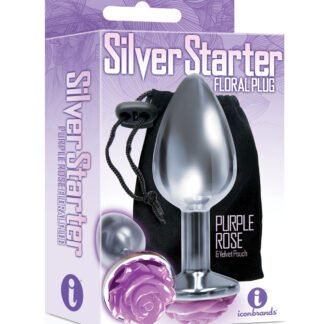The 9's The Silver Starter Rose Floral Stainless Steel Butt Plug - Purple
