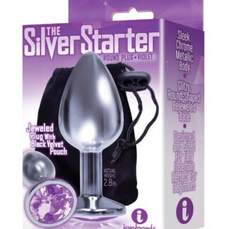 The 9's The Silver Starter Bejeweled Round Stainless Steel Plug - Violet