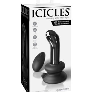 Icicles No. 84 Hand Blown Glass Vibrating Butt Plug w/Remote - Black
