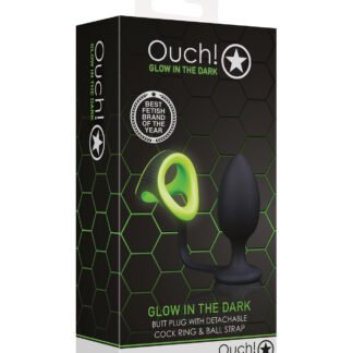 Shots Ouch Butt Plug w/Cock Ring & Ball Strap - Glow in the Dark