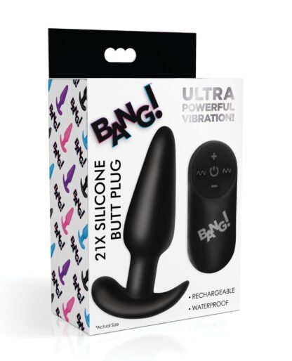 Bang! 21X Vibrating Silicone Butt Plug w/Remote - Black