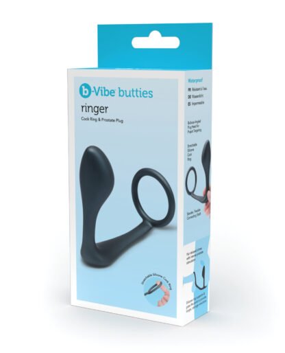 b-Vibe Butties Ringer Cock Ring & Prostate Plug - Black